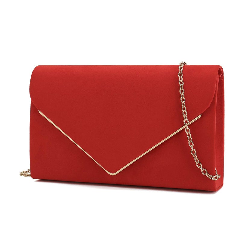 CHARMING TAILOR Faux Suede Clutch Bag Elegant Metal Binding Evening Bag for Wedding/Prom/Black-tie Events (Red) - Image 2
